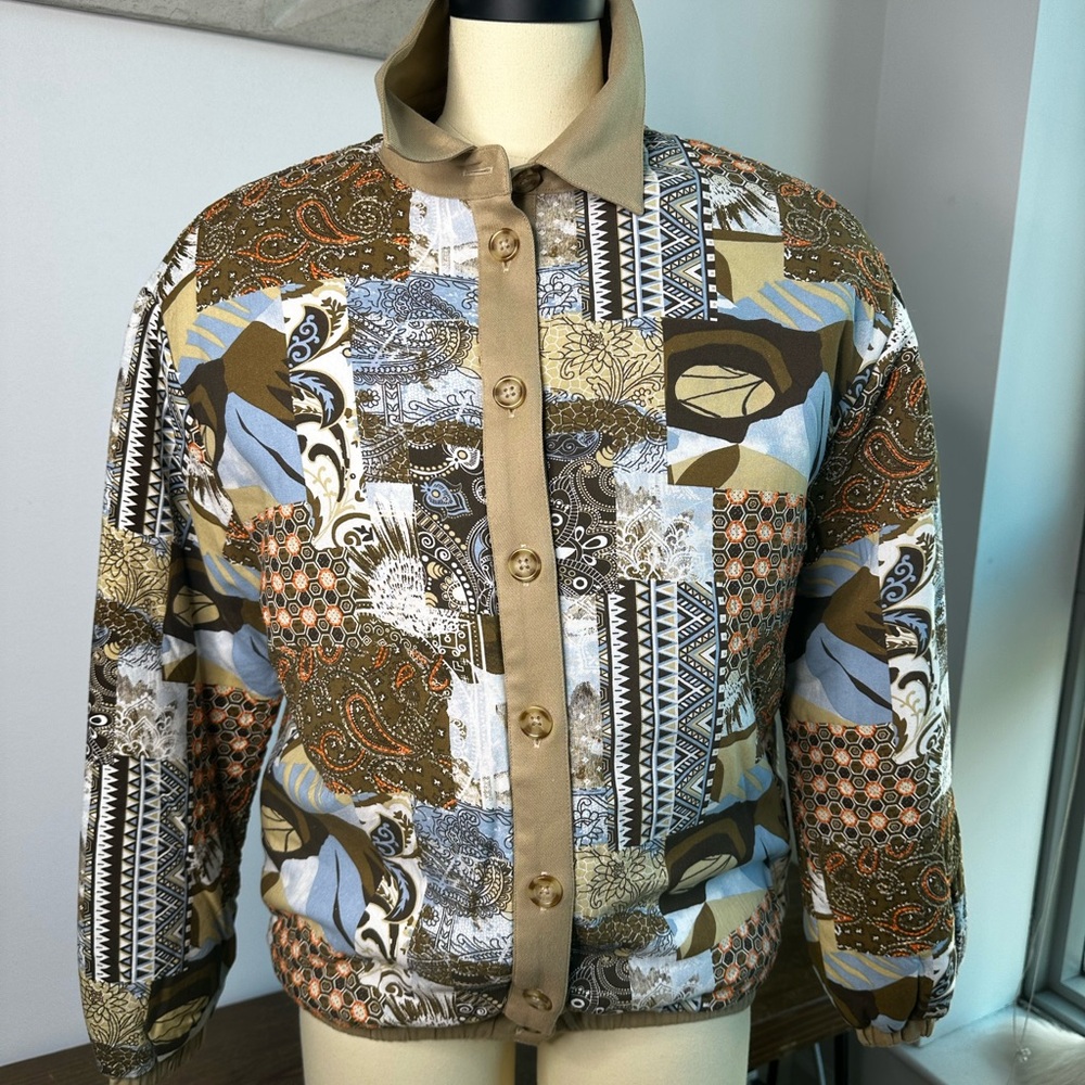 Multicolor Patchwork Look Bomber Jacket